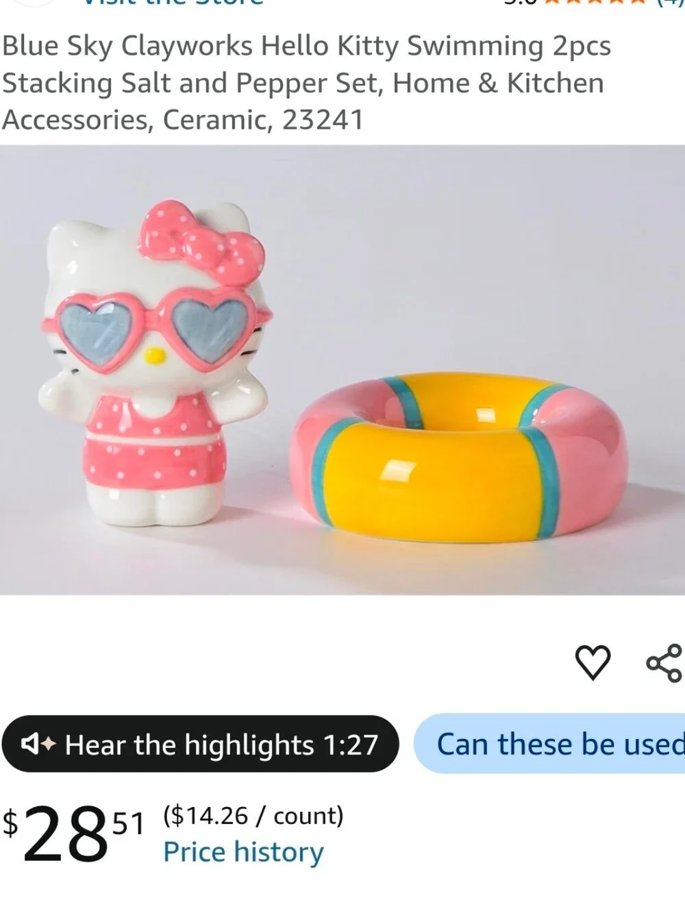 Hello Kitty Swimming 2pcs Stacking Salt and Pepper Set